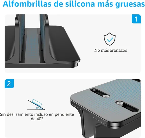 Vista 4 de OMOTON Soporte Vertical para Laptop, Soporte de Escritorio de Aluminio para MacBook con Tamaño de Base Ajustable, Compatible con Todas las MacBook