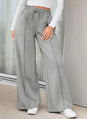 Vista 4 de Aleumdr Pantalones deportivos de cintura alta con cordón y pierna ancha con bolsillos, pantalones de yoga sueltos casuales para mujer