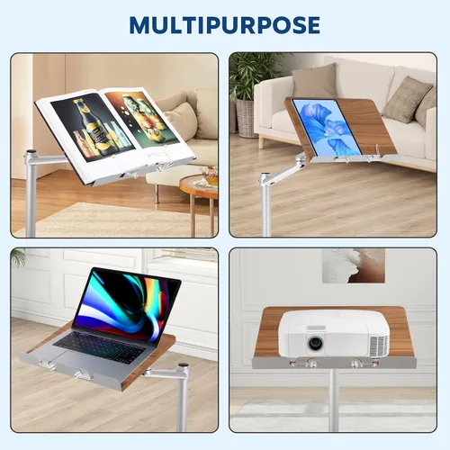 Vista 3 de [Usado] Soporte de libro para lectura, soporte multifuncional para libros con plataforma de madera Clip elástico para libros, adecuado