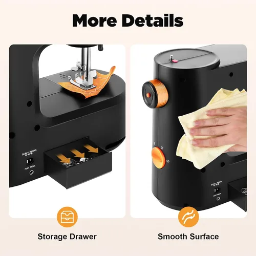 Vista 4 de Máquina de coser portátil, mini máquina de coser de 2 velocidades, kit de costura seguro y máquina de coser pequeña fácil de usar con luz LED, pedal