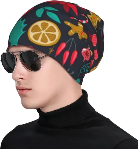 Vista 4 de Yljmlcf Christmas Plants, Flowers, Holiday Simbols Adult Men's Knit Hat Beanie Hat Unisex Adult Hats,Cap Black