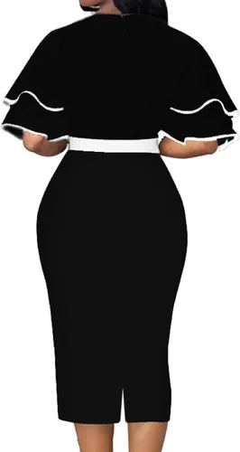 Vista 2 de IbuduSexy Vestidos de iglesia para mujer, elegante vestido de trabajo midi con volantes, corbatín