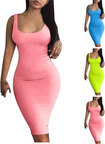 Vista 5 de Oiumov Vestidos de verano sin mangas para mujer, sexy, ajustado, bonito estampado de mariposa, sin mangas, básico, vestido de fiesta por debajo
