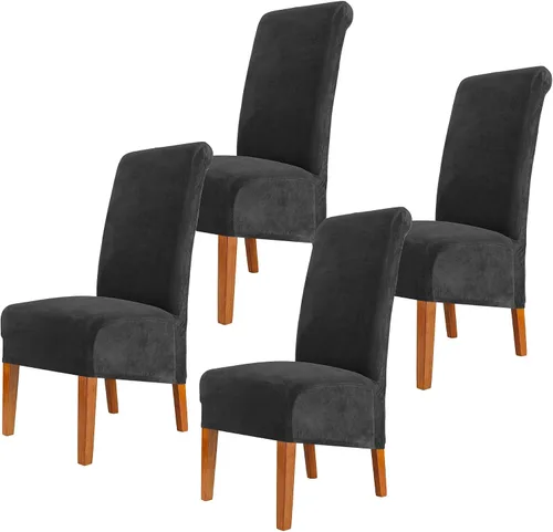 Vista 27 de Fundas elásticas para sillas de comedor, fundas protectoras de asiento extraíbles de terciopelo suave para sillas Parson (2, beige)