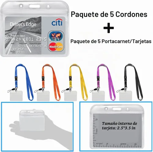 Vista 6 de Paquete de 5 cordones de identificación, portadocumentos, cordón ajustable para cuello, doble gancho 5 colores con soporte de insignia horizontal