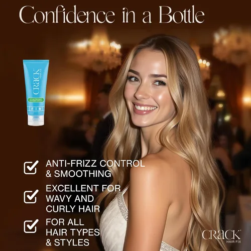 Vista 5 de Crack Hair Fix - Crema para peinar multitarea, antiencrespamiento, sin enjuague, con protección contra la humedad, cloro, tratamientos térmicos