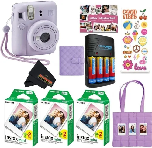 Vista 18 de Fujifilm INSTAX MINI 12 Blue Bundle 2025 (2 paquetes individuales (20 hojas), morado lila
