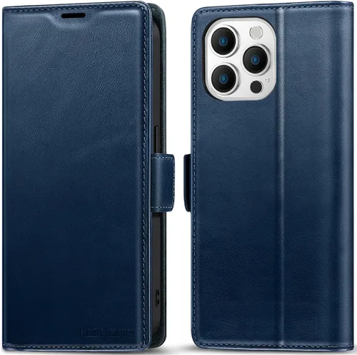 Vista 17 de KEZiHOME Funda de piel auténtica compatible con iPhone 16, con bloqueo RFID, con soporte para tarjetas, función atril magnético, funda protectora