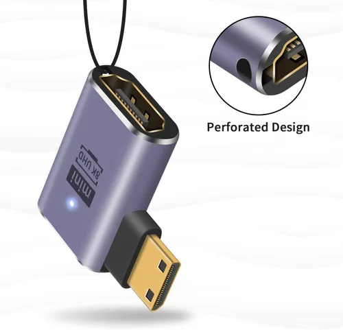 Vista 6 de Poyiccot Adaptador Mini HDMI a HDMI 8K, 90 grados de ángulo izquierdo y recto Mini-HDMI 2.1 convertidor con 48Gbps y 8K @60hz compatible con cámara
