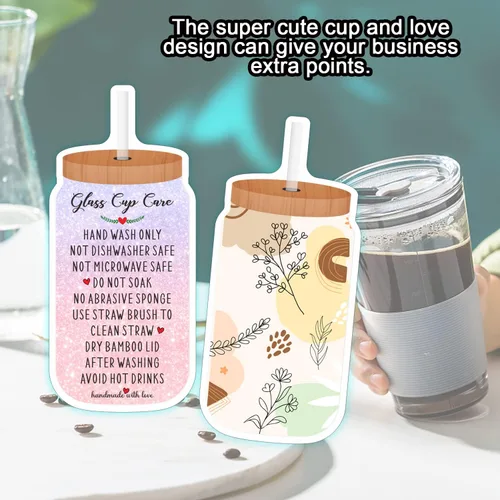 Vista 4 de Tarjetas de instrucciones de cuidado de tazas, inserto de instrucciones de cuidado de vasos para pequeñas empresas, tarjetas de cuidado de vasos