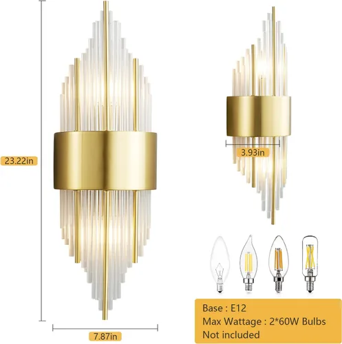 Vista 4 de Lámparas doradas para tocador de baño, aplique de pasillo con pantalla de cristal, lámparas de baño sobre espejo, luces de pared interiores