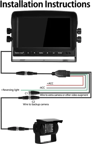 Vista 6 de Kit de sistema de cámara de respaldo Monitor de marcha atrás LCD de 7 pulgadas + cámara de retrovisión trasera con gran angular de 170 °