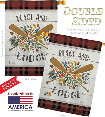 Vista 3 de Peace And Lodge House Flags 2 pcs Pack Outdoor Rustic Lake Cabin Moose Wildlife Adventure Forest Small Decorative Gift Yard Banner Double-Sided Made
