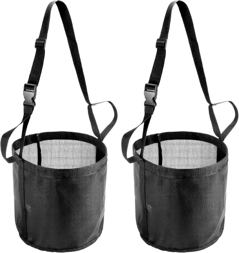 Vista 7 de QWORK Paquete de 2 bolsas de alimentación para caballos para grano, alimentador de grano de malla duradera con correa ajustable, cómoda almohadilla