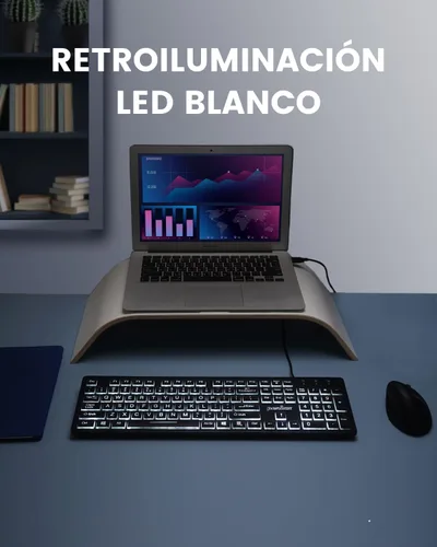Vista 8 de Perixx PERIBOARD-317ES un teclado con Cable y retroiluminado LED, QWERTY