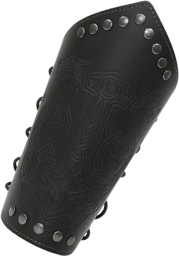 Vista 8 de Pulsera de cuero con guantelete medieval, muñequeras vikingas, guardias de tiro con arco, brazaletes de brazo ancho para mujeres y hombres, 2