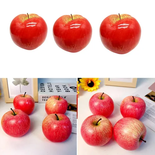 Vista 5 de Frutas artificiales, 6 manzanas decorativas de frutas, manzanas rojas artificiales, manzanas rojas artificiales para cocina, frutas falsas