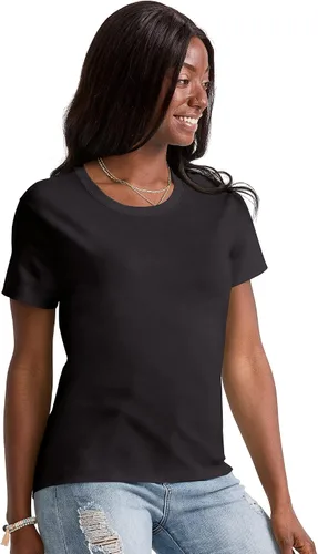 Vista 4 de Hanes ComfortBlend - Camiseta gráfica para mujer, cuello redondo, algodón para mujer, talla grande Negro