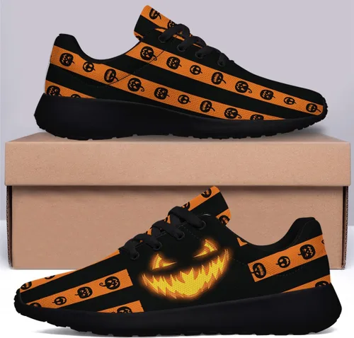 Vista 6 de Zapatos de calabaza de Halloween para hombres y mujeres, tenis deportivos transpirables y casuales