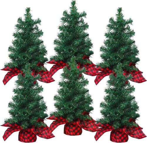Vista 7 de Ceenna 6 piezas de mini árbol de Navidad artificial sin luz, falso árbol de Navidad de mesa, decoración de árbol de pino falso con base
