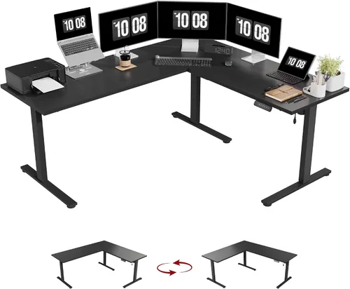 Vista 12 de SANODESK - Escritorio de pie en forma de L, altura ajustable, escritorio de esquina eléctrico, mesa de computadora ajustable de 63 x 48 pulgadas