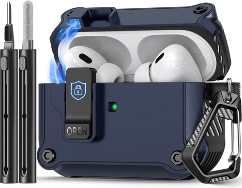 Vista 20 de Pohgelan Compatible con AirPods Pro 2ª/1ª generación, estuche con cierre magnético automático y kit de limpieza, compatible con funda Magsafe - Negro