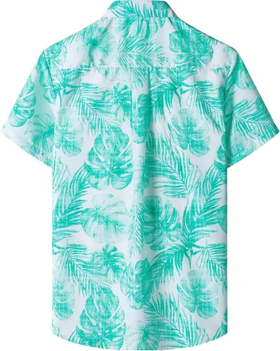 Vista 3 de JOGAL - Camisa hawaiana floral para hombre con bolsillo frontal, estilo Aloha casual Verde Aqua