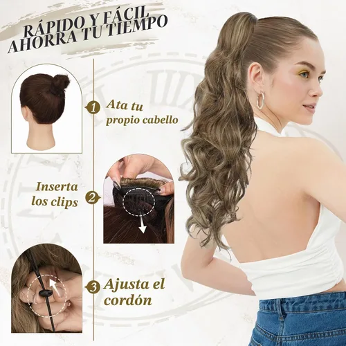 Vista 5 de BARSDAR Extensión de cola de caballo resaltada - 20 pulgadas de extensión de cola de caballo rizada y ondulada con cordón para mujeres - Extensiones