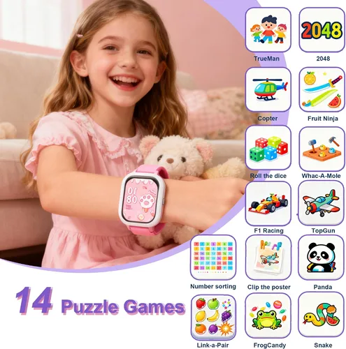 Vista 8 de Reloj inteligente para adolescentes y niños, 1.8 pulgadas IP68 para niños y niñas, seguimiento de actividad física, uso dual independiente