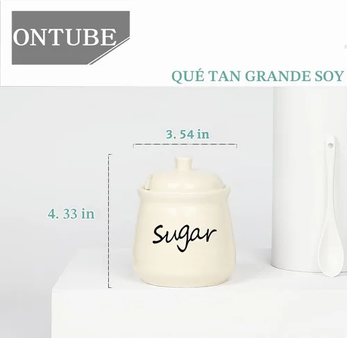 Vista 4 de ONTUBE Azucarero de cerámica con tapa y cuchara 12oz (beige) Ceramic, 12oz, lid & spoon, airtight seal, easy-clean, dishwasher-safe