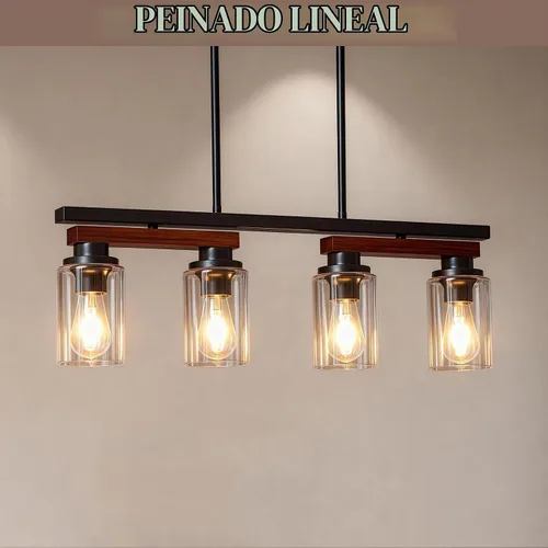 Vista 7 de 4 lámparas de isla de cocina y accesorios de iluminación de comedor de granja sobre mesa, colgante rústico ajustable para techo - Diseño giratorio