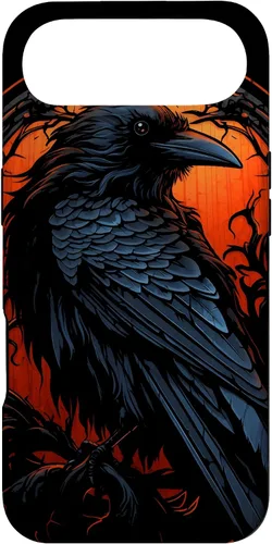 Vista 27 de Funda estética oscura para iPhone 17, diseño de cuervo gótico, diseño de pájaro de cuervo y pájaro oculto
