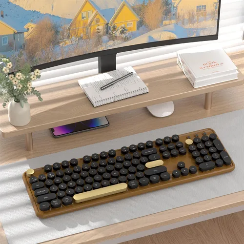 Vista 2 de Teclado Bluetooth inalámbrico colorido (negro-marrón) Conecta hasta 3 dispositivos simultáneamente, teclado Bluetooth de 2.4 GHz y modo dual