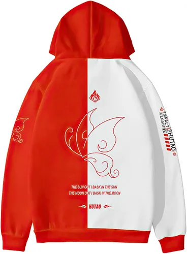 Vista 2 de Anime Game - Sudadera con capucha con estampado 3D de Hu Tao para cosplay unisex juego de moda para otoño e invierno