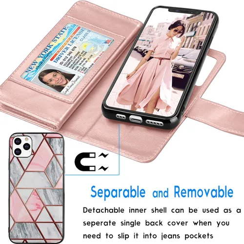 Vista 3 de Tekcoo Funda tipo cartera para iPhone 11 Pro Max (6.5 pulgadas) Lujo [Estuche rígido magnético desmontable] Ranuras para tarjetas de crédito