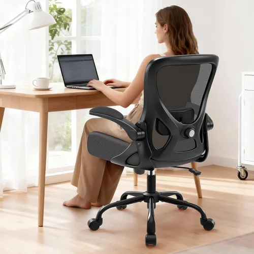 Vista 14 de AreShark Silla de Oficina - Silla de Escritorio Ergonómica de Malla Respirable con Soporte Lumbar Ajustable y Reposabrazos Abatibles - Silla Negro