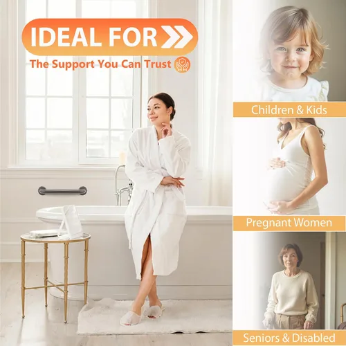 Vista 7 de Mango de ducha de 12 pulgadas con agarre suave Barras de agarre de acero inoxidable 304 para bañeras y duchas Pasamanos estándar ADA de bronce