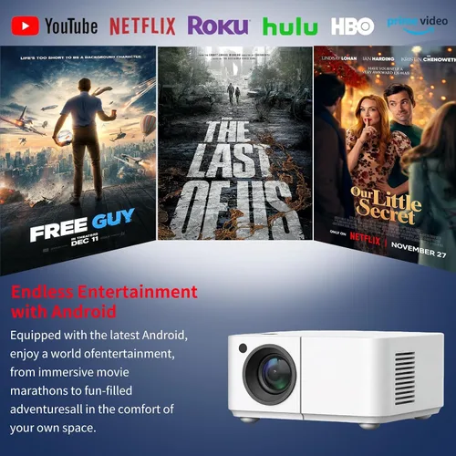 Vista 2 de Mini proyector con WiFi y Bluetooth【Keystone automático y enfoque eléctrico y giratorio】Proyector con soporte integrado Proyector Android adecuado