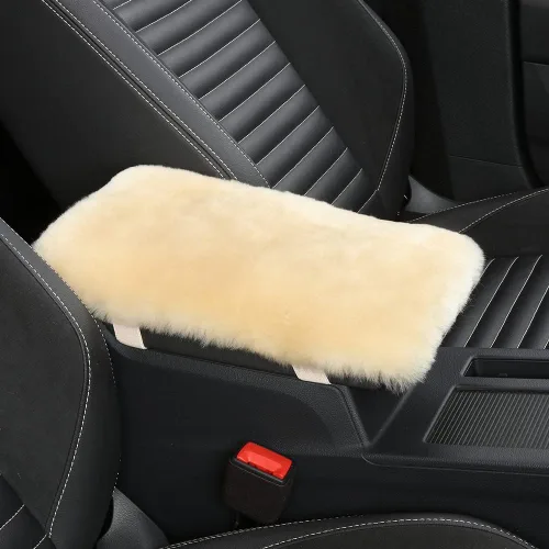 Vista 11 de IRIWOOL - Funda de reposabrazos de piel de oveja, cubierta de reposabrazos de auto, cojín suave de consola para coche, cubierta de consola central