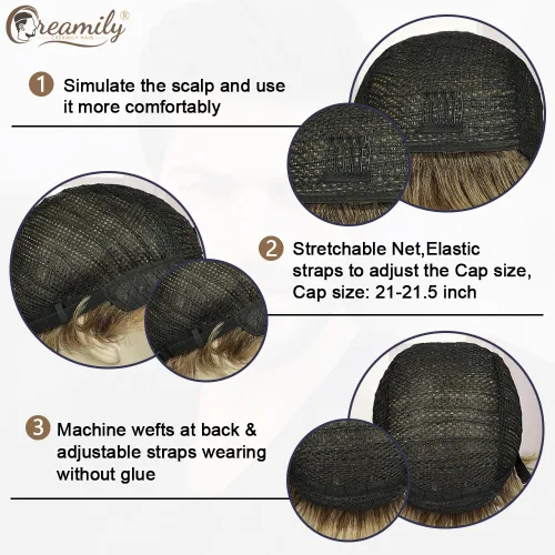Vista 8 de Creamily Peluca marrón para hombre, disfraz de pelo corto, estilo cosplay marrón (Brown-1)