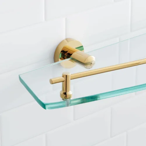Vista 4 de Signature Hardware 296443 Ceeley - Estante de baño de cristal de 24 pulgadas, níquel cepillado cepillado níquel