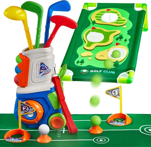 Vista 11 de PJG Juego de golf para niños pequeños, palos de golf de plástico para niños de 1, 2, 3, 4, 5 años con 4 palos de golf y 10 pelotas, juguetes de golf