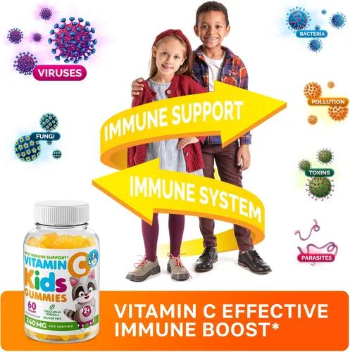Vista 2 de Gomitas de vitamina C, 120 unidades para niños y adultos, 240 mg y magnesio 200 mg gomitas – Vitaminas masticables de apoyo inmunológico bajas