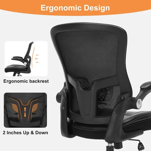 Vista 6 de ZLHECTO® Silla de oficina ergonómica, silla de escritorio con reposabrazos abatible ajustable con soporte lumbar, silla de computadora giratoria