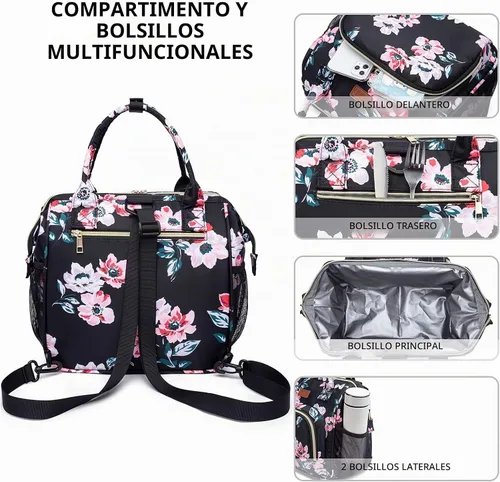 Vista 6 de MCBD Lonchera térmica para mujer, bolsa grande de 3 vías de transporte, mochila enfriadora reutilizable a prueba de fugas con correa ajustable