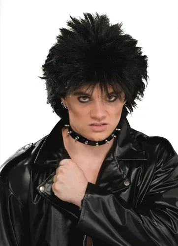 Vista 2 de Forum Novelties - Peluca negra Rock Idol de los años 80