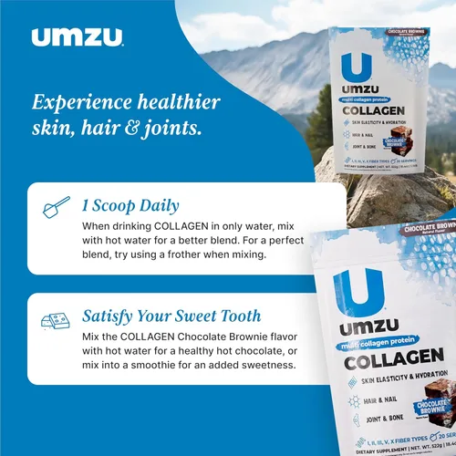Vista 6 de UMZU zuCollagen - Polvo de proteína de colágeno múltiple, chocolate – 5 tipos de colágeno I II III V X – Suplemento alto en proteínas bajo