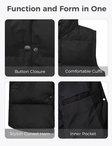 Vista 5 de Wantdo Chalecos acolchados para mujer, chaleco de invierno grueso, chaleco de burbujas cálido, abrigo de invierno