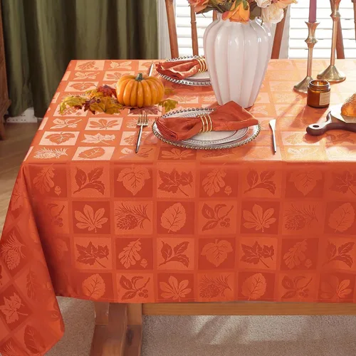 Vista 8 de SASTYBALE Mantel rectangular de Acción de Gracias de 52 x 70 pulgadas, impermeable, sin arrugas, hojas de ginkgo de otoño, tela jacquard para otoño