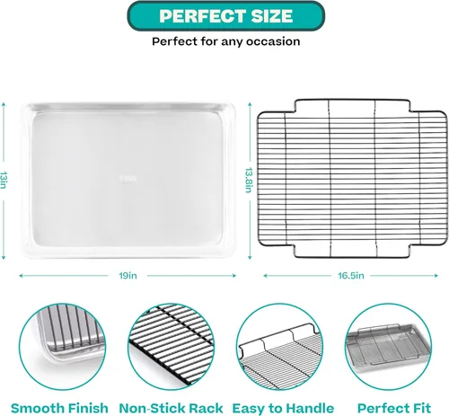 Vista 3 de Baker's Secret Bandeja grande para asar no tóxica de 18" con estante, asador 100% de aluminio reciclado, sartén para asar pavo, verduras, aves - La
